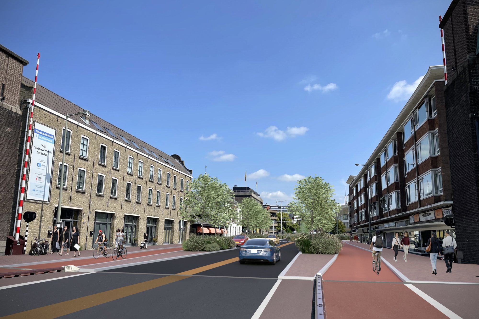 Visualisatie van de Oranjestraat gekeken vanaf de Oranjebrug
